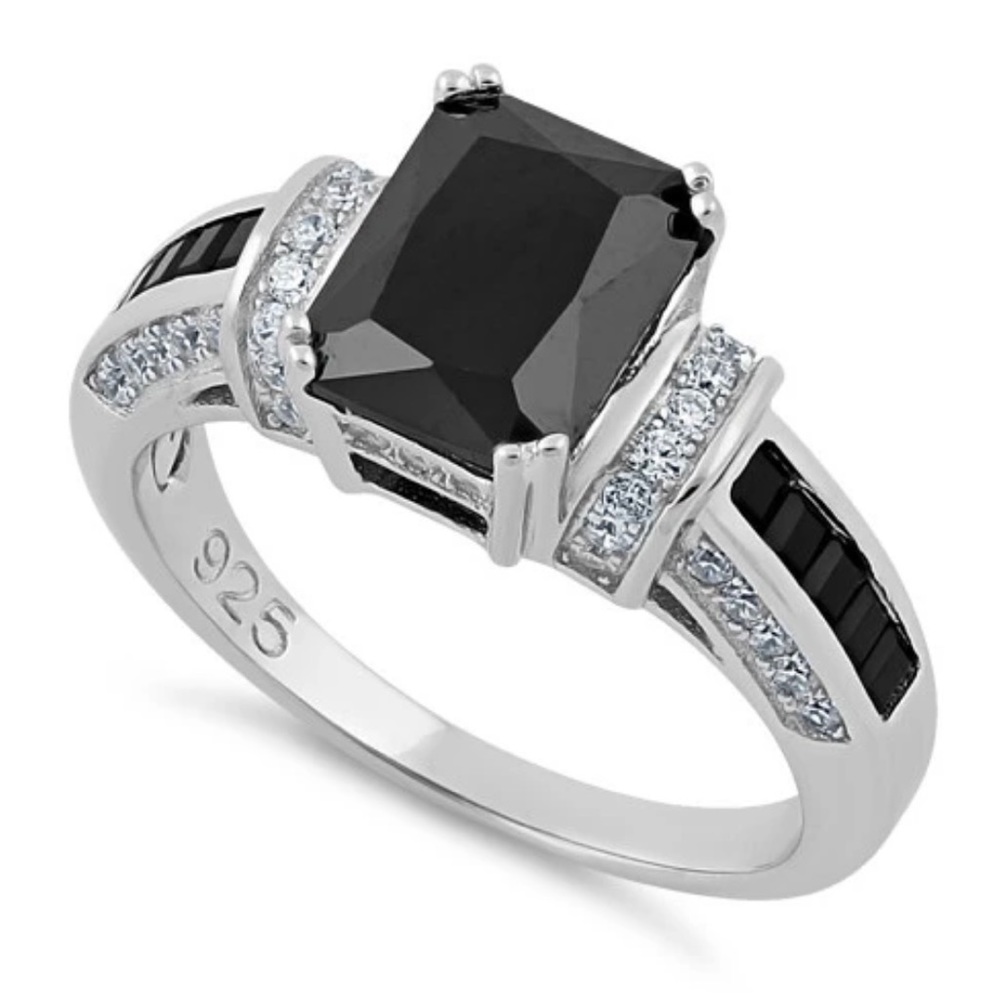 Emerald Cut Black Ring